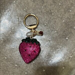Pink Strawberry Keychain with Pearl Accent